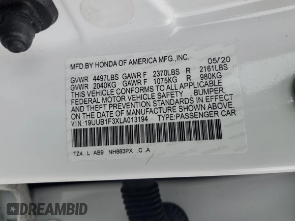 2020 Acura TLX with VIN 19UUB1F3XLA013194, listed as a Copart auction lot 45175525 with 61,071 mi miles and Salvage Title. Bid and sale history available at carsss.com. Image 14.