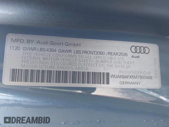2021 Audi R8 z VIN WUAKBAFX5M7900468, wystawiony jako IAAI lot #41214857 z przebiegiem Nie podano mil oraz . Historia ofert i sprzedaży dostępna na DreamBid. Obrazek 9.