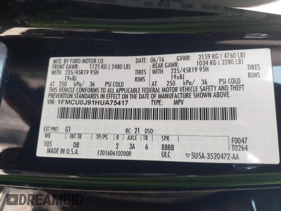 2017 Ford Escape Titanium with VIN 1FMCU0J91HUA75417, listed as a IAAI auction lot 42044170 with 116,431 mi miles. Bid and sale history available at carsss.com. Image 9.