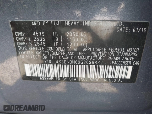 2016 Subaru Legacy Limited with VIN 4S3BNBN69G3036832, listed as a IAAI auction lot 42538259 with 196,111 mi miles and . Bid and sale history available at DreamBid. Image 9.