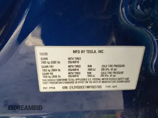 2021 Tesla Model Y Long Range with VIN 5YJYGDEE1MF083780, listed as a IAAI auction lot 41549308 with 37,372 mi miles and . Bid and sale history available at DreamBid. Image 9.