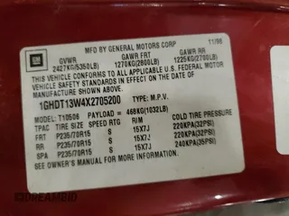 1999 Oldsmobile Bravada z VIN 1GHDT13W4X2705200, wystawiony jako Copart lot #43416245 z przebiegiem 173 522 mil mil oraz Szkoda całkowita • Salvage title. Historia ofert i sprzedaży dostępna na DreamBid. Obrazek 13.