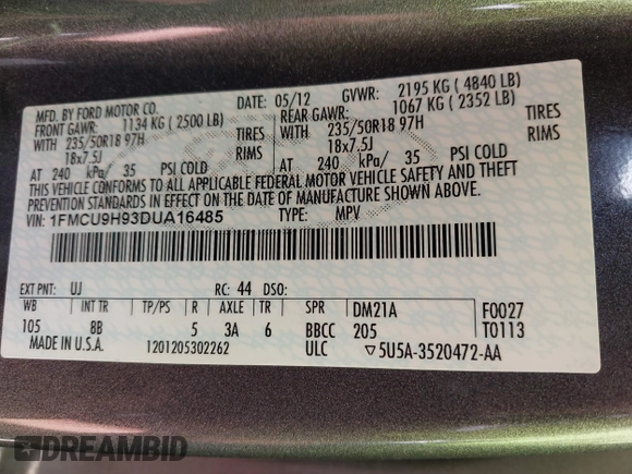 2013 Ford Escape SEL с VIN 1FMCU9H93DUA16485, выставлен на аукционе IAAI как лот 42678588 с пробегом 184 968 миль миль и . История ставок и продаж доступна на DreamBid. Изображение 9.