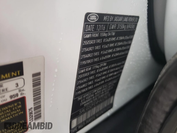 2017 Land Rover Range Rover с VIN SALGS2FE4HA329676, выставлен на аукционе Copart как лот 59778055 с пробегом 132 956 миль миль и Списание • Salvage title. История ставок и продаж доступна на DreamBid. Изображение 13.