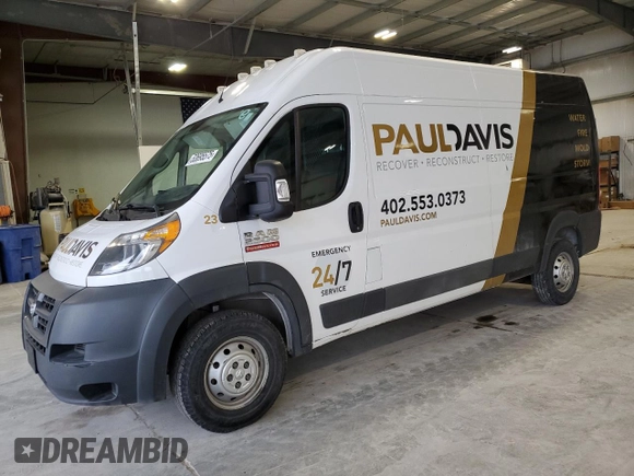 2017 Ram ProMaster Cargo with VIN 3C6TRVDG9HE550721, listed as a Copart auction lot 53695575 with 100,559 mi miles and Salvage Title. Bid and sale history available at carsss.com. Image 1.