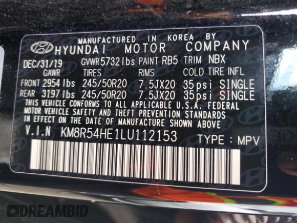 2020 Hyundai Palisade Limited z VIN KM8R54HE1LU112153, wystawiony jako Copart lot #52991275 z przebiegiem 101 366 mil mil oraz Szkoda całkowita • Salvage title. Historia ofert i sprzedaży dostępna na DreamBid. Obrazek 14.
