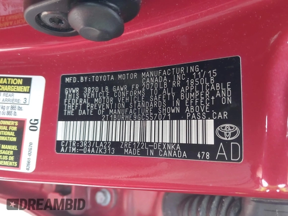 2016 Toyota Corolla L with VIN 2T1BURHE9GC557071, listed as a IAAI auction lot 41502981 with 73,306 mi miles and . Bid and sale history available at DreamBid. Image 9.