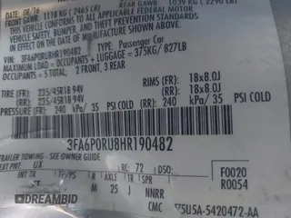2017 Ford Fusion Hybrid Titanium with VIN 3FA6P0RU8HR190482, listed as a IAAI auction lot 41322244 with 137,539 mi miles and . Bid and sale history available at DreamBid. Image 9.
