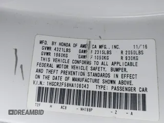 2017 Honda Accord Sport with VIN 1HGCR2F58HA106043, listed as a IAAI auction lot 42009231 with 95,948 mi miles. Bid and sale history available at carsss.com. Image 9.
