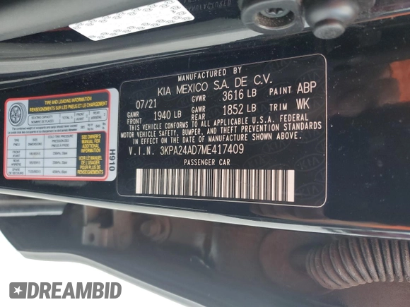 2021 Kia Rio LX with VIN 3KPA24AD7ME417409, listed as a Copart auction lot 47613345 with 100,196 mi miles and Salvage Title. Bid and sale history available at DreamBid. Image 13.