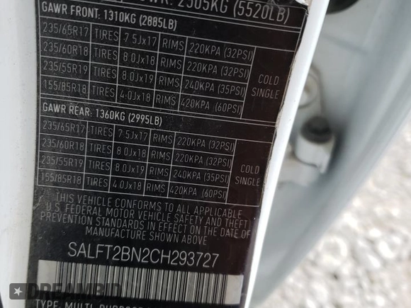 2012 Land Rover LR2 HSE with VIN SALFT2BN2CH293727, listed as a Copart auction lot 82298504 with Not Provided miles and Salvage Title. Bid and sale history available at DreamBid. Image 14.