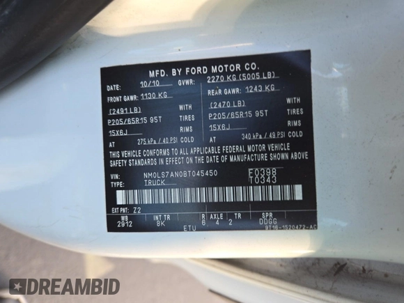2011 Ford Transit Connect XL with VIN NM0LS7AN0BT045450, listed as a IAAI auction lot 42773962 with 234,785 mi miles and . Bid and sale history available at DreamBid. Image 2.