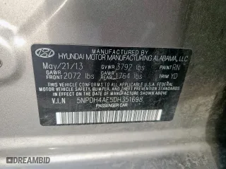 2013 Hyundai Elantra GLS PZEV with VIN 5NPDH4AE5DH351698, listed as a Copart auction lot 50455445 with 0 mi miles and Clean Title. Bid and sale history available at carsss.com. Image 12.