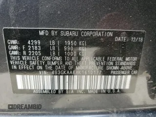 2019 Subaru Impreza with VIN 4S3GKAA6XK1610177, listed as a Copart auction lot 81584244 with 43,511 mi miles and Salvage title. Bid and sale history available at DreamBid. Image 12.