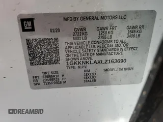 2020 GMC Acadia SLE z VIN 1GKKNKLAXLZ163690, wystawiony jako Copart lot #45797365 z przebiegiem 86 868 mil mil oraz Szkoda całkowita • Salvage title. Historia ofert i sprzedaży dostępna na DreamBid. Obrazek 15.