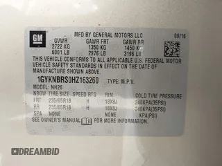2017 Cadillac XT5 Luxury FWD with VIN 1GYKNBRS0HZ163260, listed as a IAAI auction lot 42066748 with Not provided miles and . Bid and sale history available at DreamBid. Image 9.