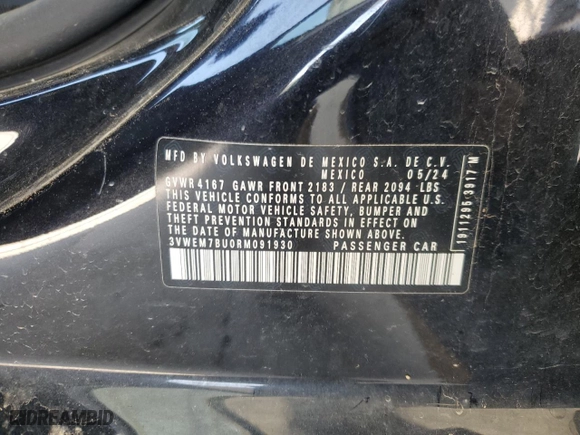 2024 Volkswagen Jetta SE with VIN 3VWEM7BU0RM091930, listed as a Copart auction lot 52137815 with 0 mi miles and Non Repairable. Bid and sale history available at carsss.com. Image 13.