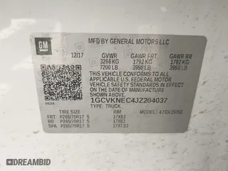 2018 Chevrolet Silverado 1500 Work Truck with VIN 1GCVKNEC4JZ204037, listed as a IAAI auction lot 42002836 with 84,179 mi miles. Bid and sale history available at carsss.com. Image 9.
