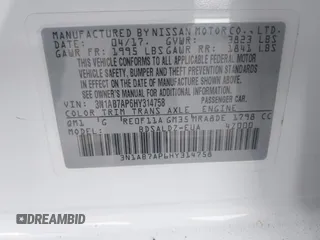 2017 Nissan Sentra SV with VIN 3N1AB7AP6HY314758, listed as a IAAI auction lot 42082152 with 123,718 mi miles and . Bid and sale history available at DreamBid. Image 9.