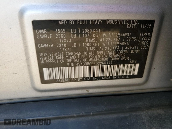 2013 Subaru Outback Premium z VIN 4S4BRBCC3D3260117, wystawiony jako Copart lot #52521525 z przebiegiem 123 137 mil mil oraz Szkoda całkowita • Salvage title. Historia ofert i sprzedaży dostępna na DreamBid. Obrazek 13.