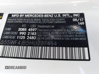 2017 Mercedes-Benz C 300 with VIN 55SWF4JB5HU227454, listed as a IAAI auction lot 41998179 with 74,392 mi miles and . Bid and sale history available at carsss.com. Image 9.