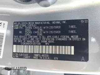 2023 Toyota Highlander L with VIN 5TDKDRBH3PS001588, listed as a IAAI auction lot 42139254 with 21,399 mi miles and . Bid and sale history available at DreamBid. Image 9.