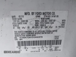 2013 Ford Explorer XLT z VIN 1FM5K7D81DGA93578, wystawiony jako IAAI lot #42380060 z przebiegiem 252 399 mil mil oraz . Historia ofert i sprzedaży dostępna na DreamBid. Obrazek 9.