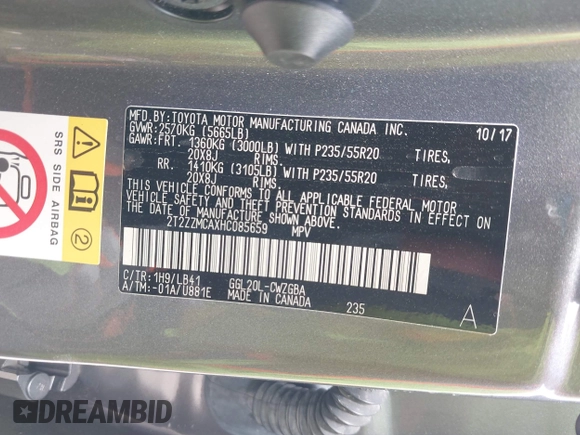 2017 Lexus RX 350 with VIN 2T2ZZMCAXHC085659, listed as a IAAI auction lot 42111108 with 54,030 mi miles and . Bid and sale history available at DreamBid. Image 9.