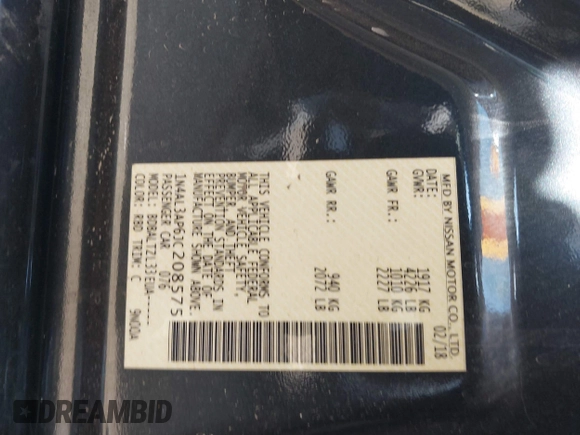 2018 Nissan Altima SR with VIN 1N4AL3AP6JC208575, listed as a IAAI auction lot 41725408 with 115,406 mi miles and . Bid and sale history available at DreamBid. Image 9.