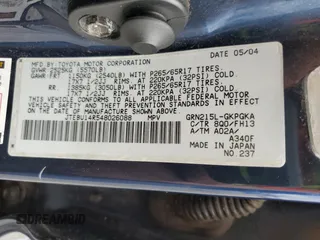 2004 Toyota 4Runner SR5 z VIN JTEBU14R548026088, wystawiony jako Copart lot #52849575 z przebiegiem Nie podano mil oraz Szkoda całkowita • Salvage title. Historia ofert i sprzedaży dostępna na DreamBid. Obrazek 14.