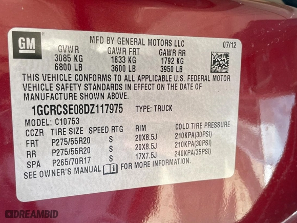 2013 Chevrolet Silverado 1500 LT with VIN 1GCRCSE08DZ117975, listed as a Copart auction lot 47416735 with 165,887 mi miles and Clean Title. Bid and sale history available at carsss.com. Image 10.