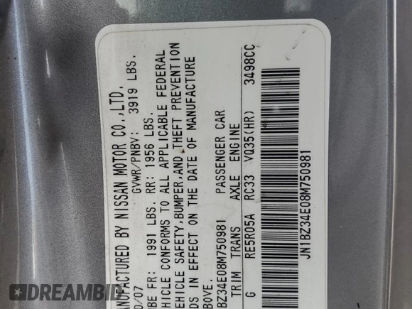 2008 Nissan 350Z Grand Touring with VIN JN1BZ34E08M750981, listed as a Copart auction lot 51760525 with Not Provided miles and Salvage Title. Bid and sale history available at carsss.com. Image 15.