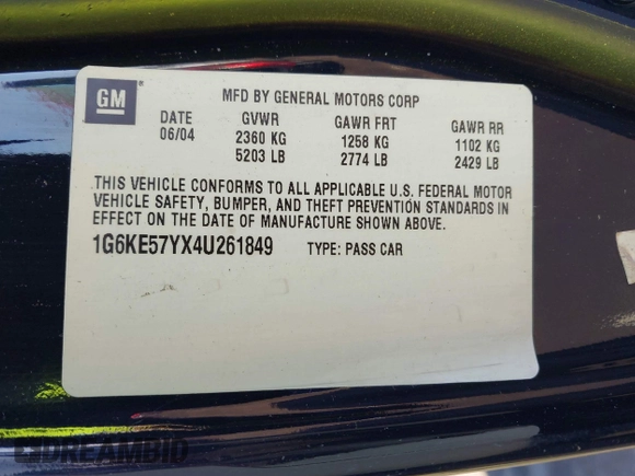 2004 Cadillac DeVille DHS z VIN 1G6KE57YX4U261849, wystawiony jako IAAI lot #41518835 z przebiegiem Nie podano mil oraz . Historia ofert i sprzedaży dostępna na DreamBid. Obrazek 9.