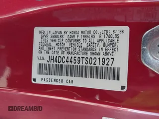1996 Acura Integra LS z VIN JH4DC4459TS021927, wystawiony jako IAAI lot #42224223 z przebiegiem 63 659 mil mil oraz . Historia ofert i sprzedaży dostępna na DreamBid. Obrazek 9.