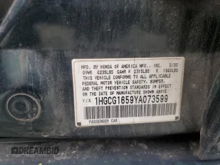 2000 Honda Accord EX z VIN 1HGCG1659YA073599, wystawiony jako Copart lot #58899565 z przebiegiem 389 828 mil mil oraz Szkoda całkowita • Salvage title. Historia ofert i sprzedaży dostępna na DreamBid. Obrazek 12.