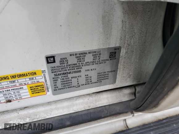2015 Buick Enclave Leather with VIN 5GAKVBKD4FJ165995, listed as a Copart auction lot 44162745 with 177,167 mi miles and Salvage Title. Bid and sale history available at carsss.com. Image 13.
