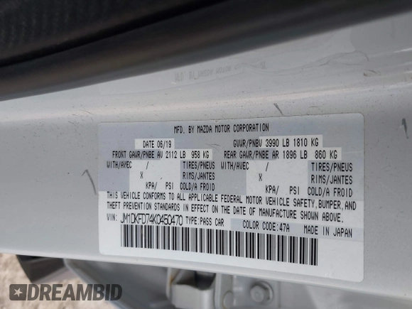 2019 Mazda CX-3 Grand Touring with VIN JM1DKFD74K0450470, listed as a IAAI auction lot 41907856 with 52,625 mi miles. Bid and sale history available at carsss.com. Image 9.