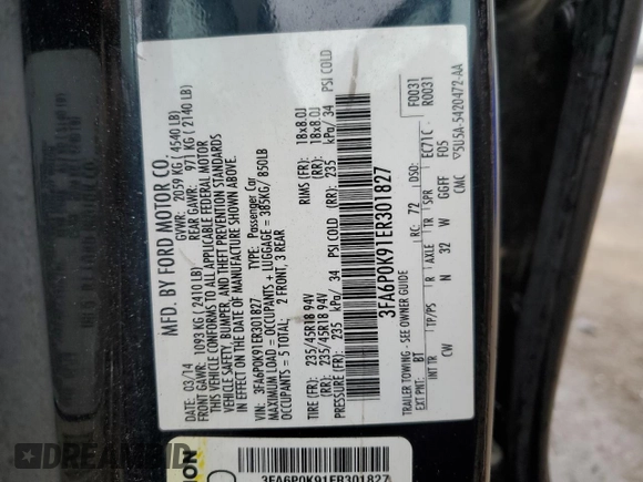 2014 Ford Fusion Titanium with VIN 3FA6P0K91ER301827, listed as a Copart auction lot 45704085 with 154,251 mi miles and Salvage Title. Bid and sale history available at DreamBid. Image 12.