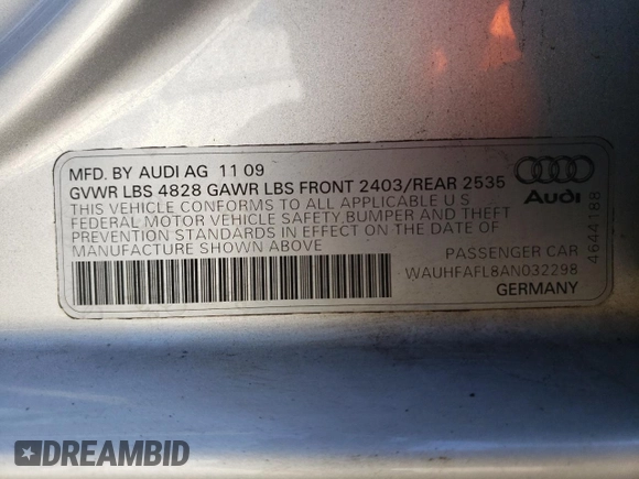2010 Audi A4 2.0T Premium Plus with VIN WAUHFAFL8AN032298, listed as a Copart auction lot 78227854 with 106,127 mi miles and Salvage Title. Bid and sale history available at carsss.com. Image 12.