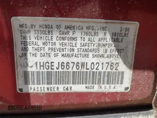 1998 Honda Civic LX with VIN 1HGEJ6676WL021762, listed as a IAAI auction lot 42067802 with 195,507 mi miles and . Bid and sale history available at DreamBid. Image 9.