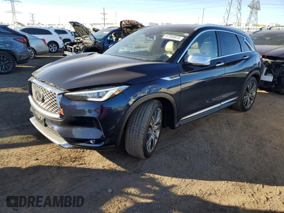 2021 Infiniti QX50 Essential z VIN 3PCAJ5CB7MF100390, wystawiony jako Copart lot #87265874 z przebiegiem 35 830 mil mil oraz Szkoda całkowita • Salvage title. Historia ofert i sprzedaży dostępna na DreamBid. Obrazek 1.