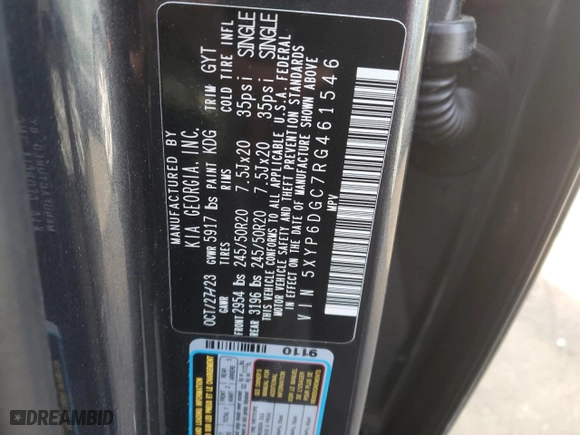 2024 Kia Telluride S with VIN 5XYP6DGC7RG461546, listed as a Copart auction lot 87396584 with 7,708 mi miles and Salvage Title. Bid and sale history available at carsss.com. Image 14.