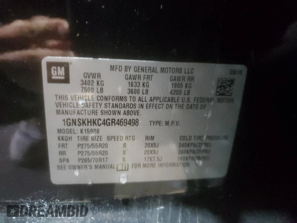 2016 Chevrolet Suburban LT with VIN 1GNSKHKC4GR469498, listed as a Copart auction lot 45683365 with 131,171 mi miles and Clean Title. Bid and sale history available at DreamBid. Image 13.