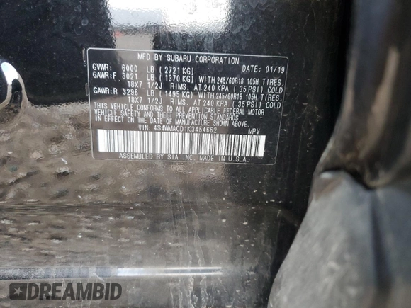 2019 Subaru Ascent Premium z VIN 4S4WMACD1K3454662, wystawiony jako Copart lot #56988105 z przebiegiem Nie podano mil oraz Szkoda całkowita • Salvage title. Historia ofert i sprzedaży dostępna na DreamBid. Obrazek 12.