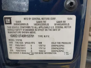 2005 Chevrolet Tahoe LT with VIN 1GNEC13T45R153791, listed as a IAAI auction lot 41553867 with 232,820 mi miles. Bid and sale history available at carsss.com. Image 9.