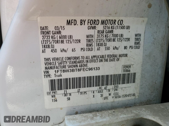 2015 Ford F-350 Platinum z VIN 1FT8W3BT8FEC96133, wystawiony jako Copart lot #58993575 z przebiegiem 207 655 mil mil oraz Szkoda całkowita • Salvage title. Historia ofert i sprzedaży dostępna na DreamBid. Obrazek 12.