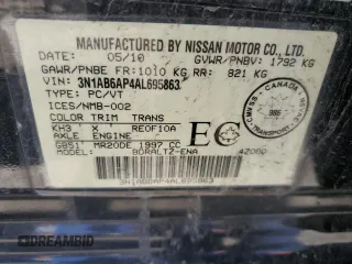 2010 Nissan Sentra SR with VIN 3N1AB6AP4AL695863, listed as a Copart auction lot 57063254 with 167,872 mi miles and Salvage Title. Bid and sale history available at DreamBid. Image 13.