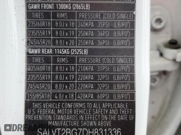 2013 Land Rover Range Rover Evoque Dynamic Premium z VIN SALVT2BG7DH831336, wystawiony jako Copart lot #51130065 z przebiegiem 142 365 mil mil oraz Szkoda całkowita • Salvage title. Historia ofert i sprzedaży dostępna na DreamBid. Obrazek 14.