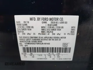 2019 Ford Explorer Sport with VIN 1FM5K8GT9KGA10143, listed as a IAAI auction lot 41935836 with 62,531 mi miles and . Bid and sale history available at DreamBid. Image 9.