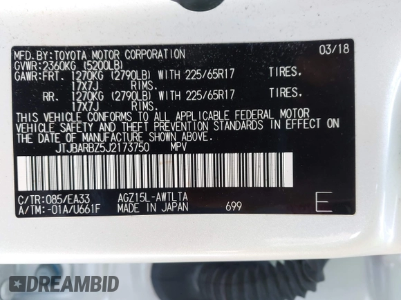 2018 Lexus NX with VIN JTJBARBZ5J2173750, listed as a IAAI auction lot 42004375 with 43,156 mi miles. Bid and sale history available at carsss.com. Image 9.